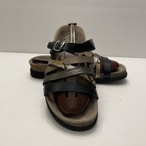 Mephisto Huleda Black Gold Sandals Multi‎ Strap Slides Women's EU 38 US 7